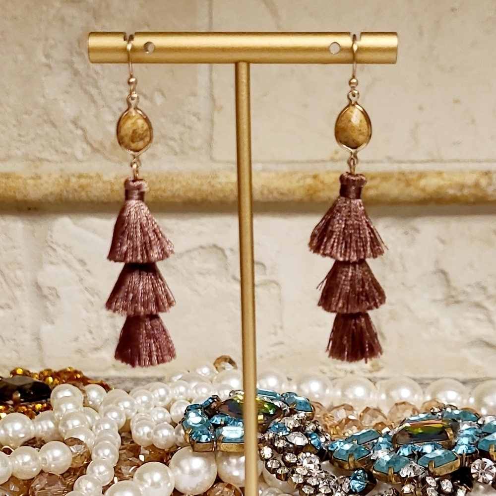 NWT Bomba 100% Silk Layered Tassel Earrings